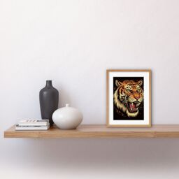"Artery8 Wall Art Print Old School USA Tattoo Ink Body Art Growling Tiger Rockabilly Americana 50s Artwork Framed 9X7 Inch in Beige - Size: W7"" x H9""" - thumbnail 2