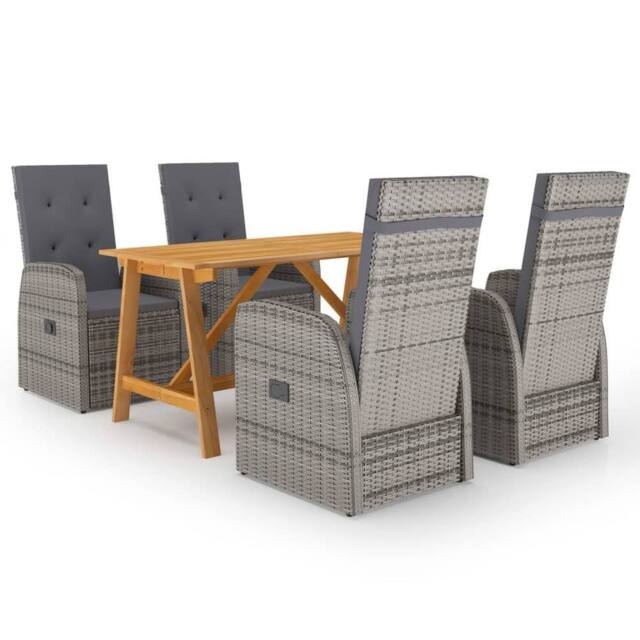 Berkfield Home 5 Piece Garden Dining Set with Cushions Grey Poly Rattan - image 1