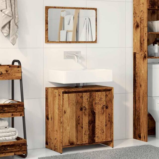 Berkfield Home Durable 2 Piece Bathroom Furniture Set Old Wood Engineered Wood in Brown - image 1