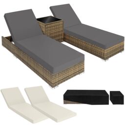 tectake Set Of 2 Aluminum Rattan Lounge Chairs Nautica in Natural - Size: 2 Seater