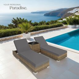 tectake Set Of 2 Aluminum Rattan Lounge Chairs Nautica in Natural - Size: 2 Seater - thumbnail 8