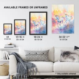 "Artery8 Dreamy Rainbow Unicorns in Pastel Colour Forest Wall Art Print - Size: W18"" x H24""" - thumbnail 3