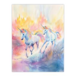 "Artery8 Dreamy Rainbow Unicorns in Pastel Colour Forest Wall Art Print - Size: W18"" x H24""" - thumbnail 1