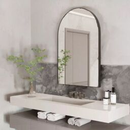 Pirlo Plush Large Arched Aluminium Wall Mirror For Bedroom Living Room in Black - thumbnail 2
