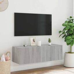 Berkfield Home TV Wall Cabinet with LED Lights Grey Sonoma 100x35x31 cm - Size: 100 x 35 x 31 cm - thumbnail 6