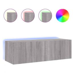 Berkfield Home TV Wall Cabinet with LED Lights Grey Sonoma 100x35x31 cm - Size: 100 x 35 x 31 cm - thumbnail 3