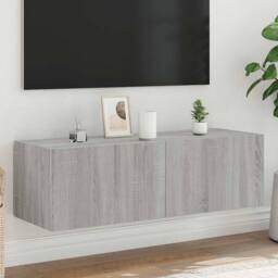 Berkfield Home TV Wall Cabinet with LED Lights Grey Sonoma 100x35x31 cm - Size: 100 x 35 x 31 cm - thumbnail 2