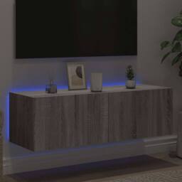 Berkfield Home TV Wall Cabinet with LED Lights Grey Sonoma 100x35x31 cm - Size: 100 x 35 x 31 cm - thumbnail 4