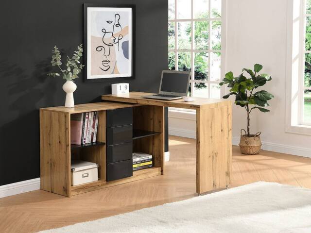 Vente-unique Extendable Desk With 360° Swivel Top - MDF - Natural & Black