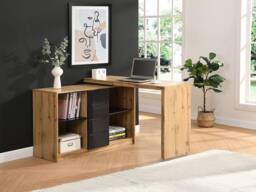 Vente-unique Extendable Desk With 360° Swivel Top - MDF - Natural & Black - thumbnail 3