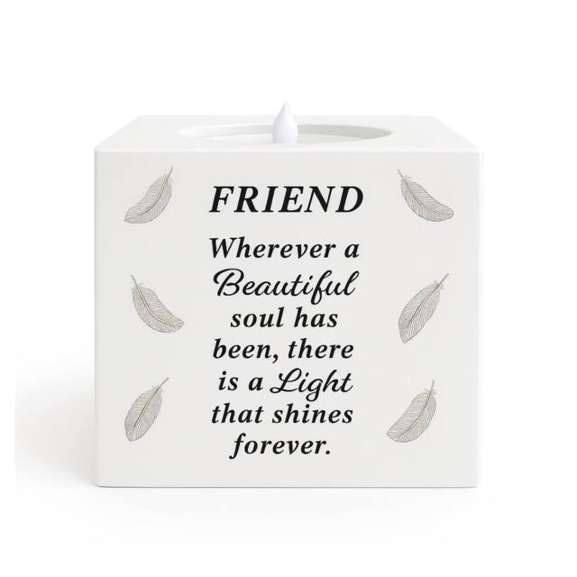 David Fischhoff Graveside Memorial Feather LED Candle Ornament Friend in White - image 1
