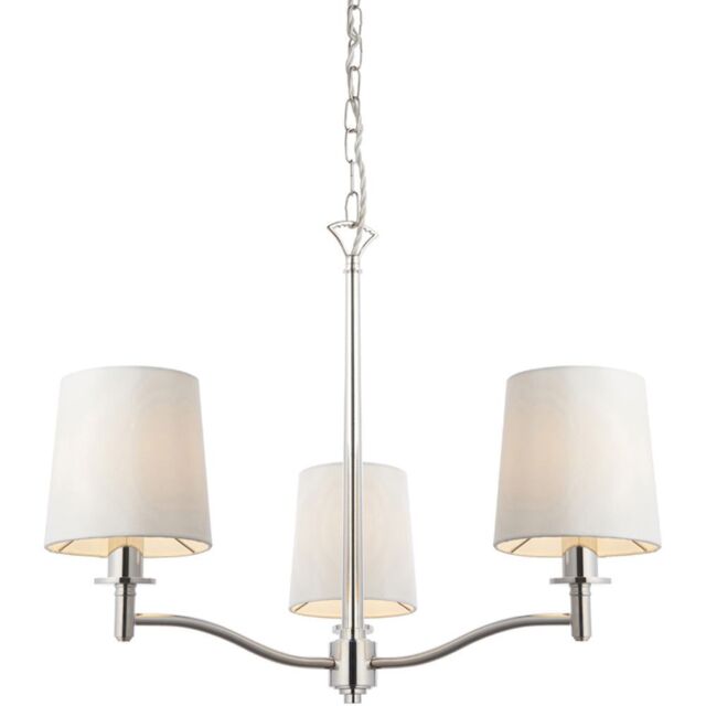 Loops Bright Nickel 3 Light Ceiling Pendant Fitting & Vintage White Fabric Shades in Metallics - image 1