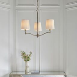 Loops Bright Nickel 3 Light Ceiling Pendant Fitting & Vintage White Fabric Shades in Metallics - thumbnail 3