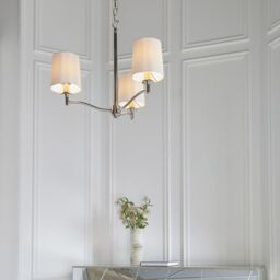 Loops Bright Nickel 3 Light Ceiling Pendant Fitting & Vintage White Fabric Shades in Metallics - thumbnail 5
