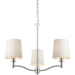Loops Bright Nickel 3 Light Ceiling Pendant Fitting & Vintage White Fabric Shades in Metallics