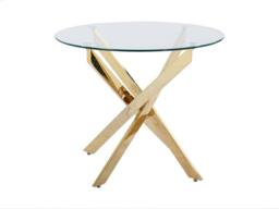 Vente-unique 2-Seater Round Dining Table - Tempered Glass & Gilded Metal - Transparent - COSIMA in Clear - thumbnail 4
