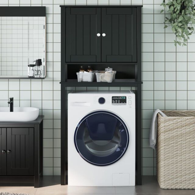 Berkfield Home Washing Machine Cabinet BERG Black 76x27x164.5 cm Solid Wood - image 1