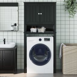 Berkfield Home Washing Machine Cabinet BERG Black 76x27x164.5 cm Solid Wood - thumbnail 1