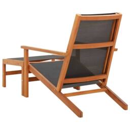 Berkfield Home Garden Chair with Footrest Solid Eucalyptus Wood & Textilene in Black - thumbnail 4