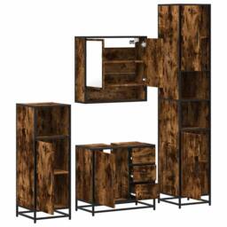 Berkfield Home Durable 4¬†Piece Bathroom Furniture Set¬†Smoked Oak Engineered Wood in Brown - thumbnail 6