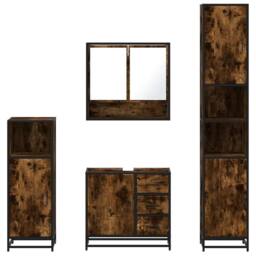 Berkfield Home Durable 4¬†Piece Bathroom Furniture Set¬†Smoked Oak Engineered Wood in Brown - thumbnail 5