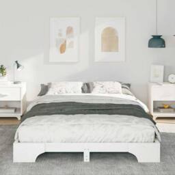 Berkfield Home Floor Bed Frame with Storage White 140 x 210 cm Wood - thumbnail 4