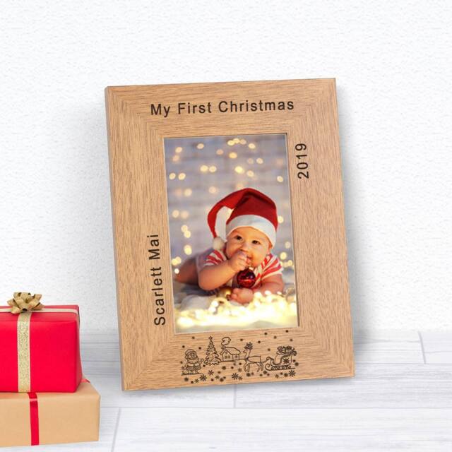 Uniqueful Personalised My First Christmas Frame in Brown - image 1
