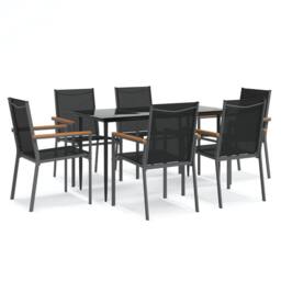 Berkfield Home 7 Piece Garden Dining Set Black Textilene & Steel - thumbnail 1