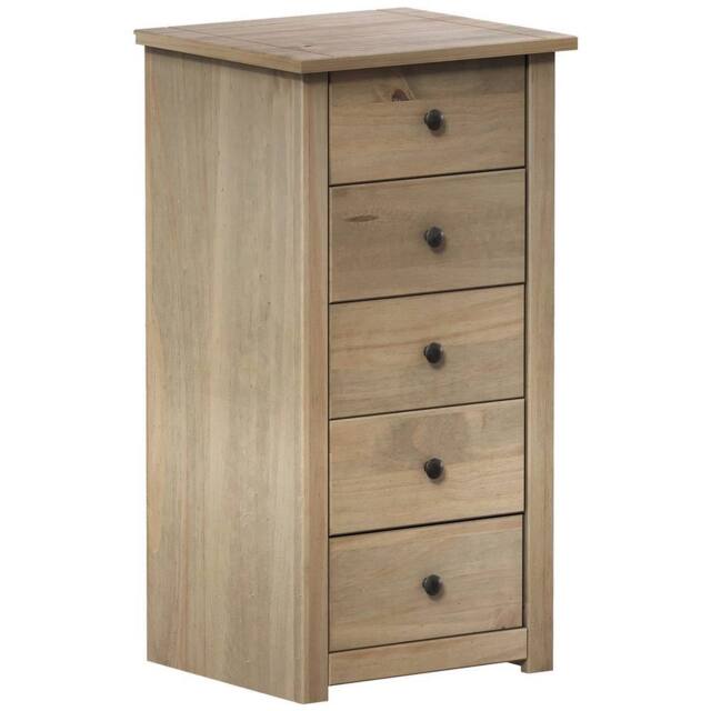 Havendro 5 Drawer Chest of Drawers Narrow Solid Pine Wood in Beige - image 1