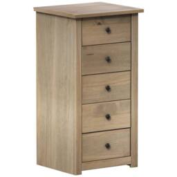 Havendro 5 Drawer Chest of Drawers Narrow Solid Pine Wood in Beige - thumbnail 1