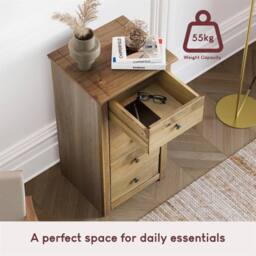 Havendro 5 Drawer Chest of Drawers Narrow Solid Pine Wood in Beige - thumbnail 4