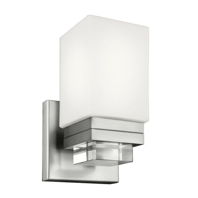 Loops IP44 Wall Light Opal Etched Glass Shade Crystal Detail Satin Nickel LED G9 3.5W in Metallics