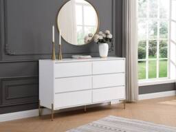 Vente-unique 6-Drawer Chest Of Drawers - MDF & Metal - Gloss White & Gold - thumbnail 1