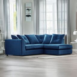 Furnishings For Less UK Fernando Soft Plush Velvet 3 to 4 Seater L Shaped Corner Sofa Right Hand Facing - Scatter Back in Blue - thumbnail 2