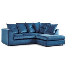 Furnishings For Less UK Fernando Soft Plush Velvet 3 to 4 Seater L Shaped Corner Sofa Right Hand Facing - Scatter Back in Blue - thumbnail 1