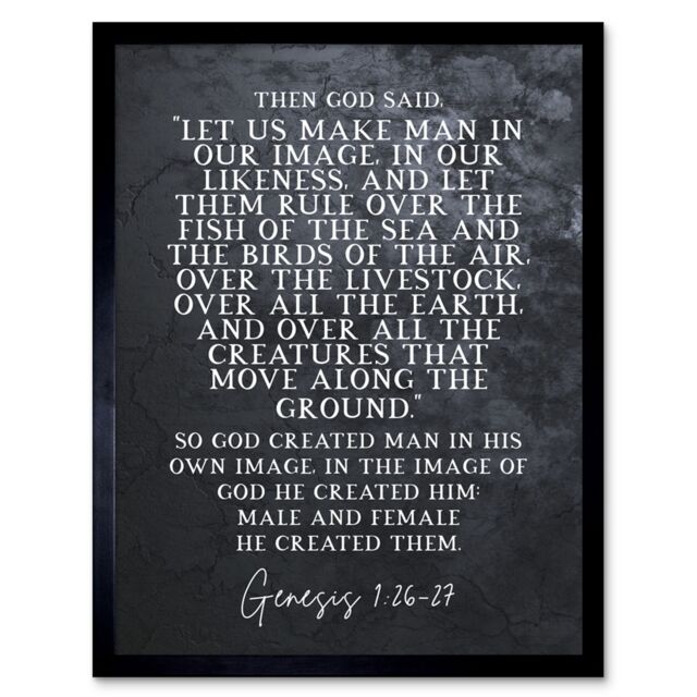 "Artery8 Wall Art Print Genesis 1:26-27 Let Us Make Man In Our Image Christian Bible Verse Quote Scripture Typography Art Framed - Size: W12"" x H16""" - image 1