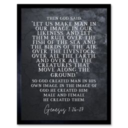 "Artery8 Wall Art Print Genesis 1:26-27 Let Us Make Man In Our Image Christian Bible Verse Quote Scripture Typography Art Framed - Size: W12"" x H16""" - thumbnail 1