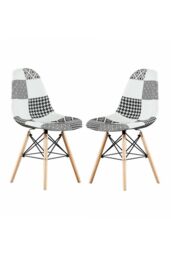 Life Interiors Set of 2 Patchwork Modern Dining Chairs with Wooden Legs & Black Metal Wire Frame - thumbnail 1