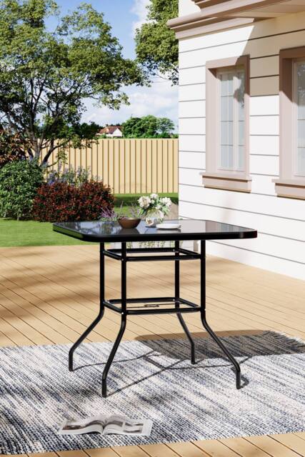 Living and Home Square Steel and Tempered Glass Garden Dining Table in Black - image 1