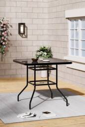 Living and Home Square Steel and Tempered Glass Garden Dining Table in Black - thumbnail 2