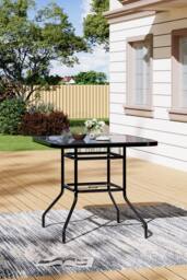 Living and Home Square Steel and Tempered Glass Garden Dining Table in Black