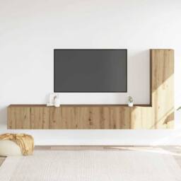 Berkfield Home Wall Mounted TV cabinets 3 pcs Artisan Oak Engineered Wood in Brown - thumbnail 3