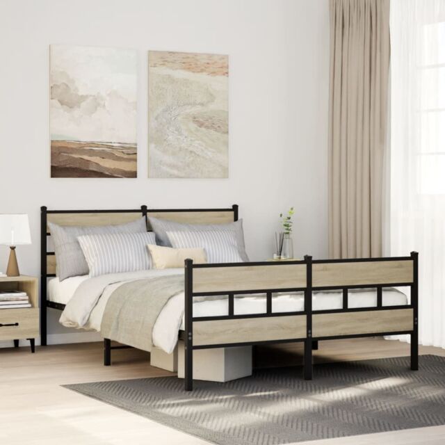 Berkfield Home Metal Bed Frame without Mattress Sonoma Oak 150x200 cm King Size in Brown - image 1