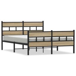 Berkfield Home Metal Bed Frame without Mattress Sonoma Oak 150x200 cm King Size in Brown - thumbnail 2