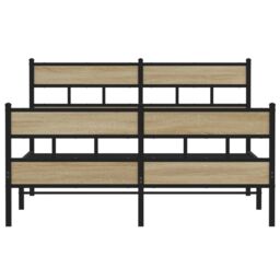 Berkfield Home Metal Bed Frame without Mattress Sonoma Oak 150x200 cm King Size in Brown - thumbnail 4