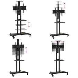 Berkfield Home TV Stand on Wheels 32-70 Inch Screen Max VESA 600x400 mm 60kg in Black - thumbnail 6