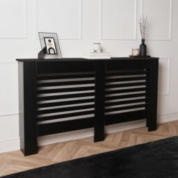 OHS Engineered Wood Radiator Cover Modern Hallway Shelf Furniture in Black - thumbnail 2