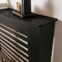 OHS Engineered Wood Radiator Cover Modern Hallway Shelf Furniture in Black - thumbnail 4