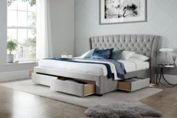 Bedmaster Newton Velvet 4 Drawer Storage Bed in Grey - Size: Double
