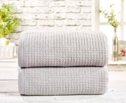 Rapport Home Waffle Towel 2 Piece Textured Super Soft Bath Sheet (90x140 cm) in Silver